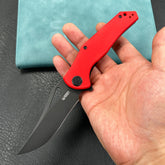 KUBEY KU149F Phemius Liner Lock Folding Pocket Knife Red G10 Handle 3.66" Blackwash 14C28N